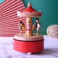 Mechanical wooden carousel music box with red base and horses on marble background - 11*11CM Base / Pink