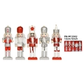 Set di 5 schiaccianoci glitterati da 13cm in confezione regalo rossa natalizia - Set di 5 Soldati Schiaccianoci Glitterati Argento e Rosso (M13502)