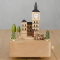 British Big Ben wooden music box with rotating city street scene and clock detail - Base 11CM / Brown