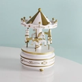 European style white and gold carousel music box with three horses on a clean tabletop - 10*17CM / Platinum Color Floral Style