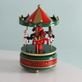 Vintage red and green wooden carousel music box with hand-painted horses and gold details - 10*17CM / Red Green Gold