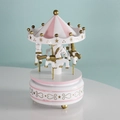 Pink and white wooden carousel music box with golden accents for cake decoration - 10*17CM / White Pink Star