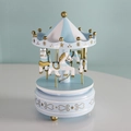 Blue and white wooden carousel music box with golden stars and intricate details - 10*17CM / Blue Star Style