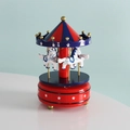 Vintage carousel music box in red, blue, and white with gold accents and wooden horses - 10*17CM / Red and Blue
