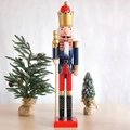 90cm Europäischer bemalter Nussknacker-Soldat aus Holz mit Krone für Weihnachtsdeko - Blauer Körper Rote Füße