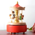 Handcrafted red wooden carousel music box featuring painted horses and figures - 18*11cm / Red