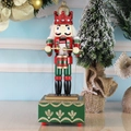 European wooden nutcracker drummer music box with red and green hand-painted details - Square Box Drumming Nutcracker