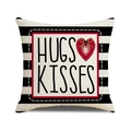 Hugs Kisses heart print linen pillow cover with black and white stripes and red heart - 45x45cm(Case Only) / Ymv45-3