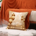 Golden moon and ethnic lantern print pillow cover on soft orange knitted blanket - Lantern Glow Style (YMZ28-2)