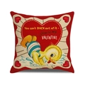 Linen Valentine's Day pillow cover with duck and red heart graphic - 45x45cm / Duck Style (YMV47-4)