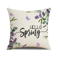 Linen square pillow cover with lavender butterfly prints and Hello Spring text - 45x45cm(Case Only) / Yms69-4