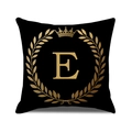 Housse de coussin noire avec couronne dorée et impression de la lettre E - Style Lettre E