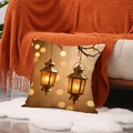 Ethnic cushion cover with golden lantern print and warm bokeh effect for home decor - Ymz28-3 / 18x18inch (Pillow Cover Only)