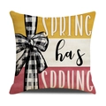 Spring decorative pillow cover with yellow red stripes and tulip floral print design - Square / Spring Has Sprung Color Block Style (YMS73-3)