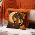 Ramadan decorative cushion cover with golden moon and lantern prints on soft fabric - 18x18 Inch / Crescent And Lantern Style (YMZ30-1)