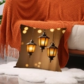 Golden lantern print decorative pillow cover on white plush rug for home decor - 18x18 Inch / Three Lanterns Style (YMZ30-2)
