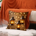 Square cushion cover with gold lantern print on a cozy sofa with orange knit blanket - 18x18 Inch / Vintage Three Lanterns Style (YMZ30-3)