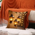 Funda de cojín cuadrada con estampado de linterna dorada para decoración de fiesta árabe - 45x45cm(Solo Funda) / Estilo Linterna Retro (YMZ25-3)