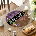 Hello Spring round linen place mat with purple tulip floral print and plaid border - Hello Spring Purple Plaid Tulip Style (CDS1-4) / 35.5cm