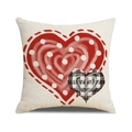 Square linen pillow cover with red polka dot heart and black buffalo check accent - 45x45cm / Heart Polka Dot Style (YMV38-1)