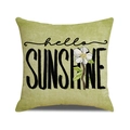 Groene linnen kussenhoes met witte bloem en hello SUNSHINE opdruk - Yms77-3 / 45*45 (Alleen hoes)
