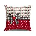 Linen pillow cover with Love text, red polka dots and checkered bow for Valentine decoration - 45x45cm / Color Block Bow Style (YMV38-2)