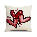 Linen Valentine pillow cover with three red hearts pattern for sofa decor - Ivory Sketch Hearts (YMV35-5)