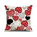 Square linen pillowcase with heart patterns in red, white and black for Valentine's decor - 45x45cm / Multi-Colored Heart Collage Style (YMV38-3)