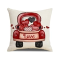 Valentine's Day linen pillow cover with red truck and heart patterns on white base - Red Truck with Hearts (YMV35-8)