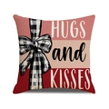 Valentine cushion cover with HUGS and KISSES print and buffalo plaid bow design - 45x45cm(Case Only) / Hugs and Kisses Red Spliced Style (YMV37-3)