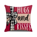 Hugs and Kisses Valentijn kussensloop met geruite strik en rode kleuraccenten ontwerp - 45x45cm(Alleen Hoes) / Hugs and Kisses Buffalo Ruit Strik Stijl (YMV37-6)