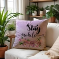 Floral pillow cover with purple hydrangea print and Stay Awhile text on white sofa - Purple Watercolor Hydrangea (SPP009-2) / 45*45cm Linen Single-Sided No Insert