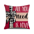 Valentijn kussensloop met rode beige strepen en een geruite strik met Love tekst - 45x45cm(Alleen Hoes) / All You Need Is Love Vintage Strepen Stijl (YMV37-7)