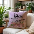 Square floral pillow cover with 'Bless our HOME' text and purple hydrangea print - Purple Gradient Hydrangea (SPP009-4) / 45*45cm Linen Single-Sided No Insert