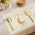 Λεπτομέρεια από λινό σουπλά Eid Ramadan με χρυσά σχέδια φεγγαριού και φαναριού - Στυλ Ισλαμική Αψίδα (CDZ1-2)