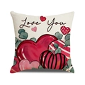 Vierkante beige linnen kussensloop met Love You tekst en rode hartjes patronen - 45x45cm(Alleen Hoes) / Love You Aquarel Kunst Harten Stijl (YMV37-8)