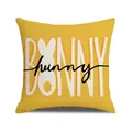 Federa per cuscino decorativa gialla con scritta BUNNY su tessuto di cotone e lino - Stile Bunny Hunny Giallo (YME26-3) / Texture in Lino (Solo Rivestimento)