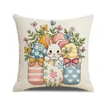 Oster-Kissenbezug mit süßem Hasen und bunten Eiern auf Leinenstoff Dekoration - Niedlicher Hase Mit Eiern (YME29-1) / 45x45CM (Ohne Kern)