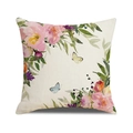 Linen floral throw pillow cover with watercolor flower and butterfly patterns - Beige Watercolor Floral Butterfly
