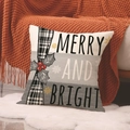 Funda de cojín navideña de lino con estampado Merry and Bright y motivos festivos de acebo - Patrón Merry and Bright (YMA62-2)