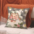 Funda de cojín navideño de lino con Papá Noel retro y fondo de cuadros gris y blanco - Patrón Papá Noel Cuadros Grises (YMA62-4)