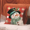 Christmas snowman cushion cover with red and white plaid pattern on soft plush rug - Snowman Pattern Red Plaid (YMA62-5)