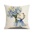 Funda de cojín de Pascua con erizo en vestido azul sosteniendo flores de colores - Patrón Erizo de Dibujos Animados (YME30-4)
