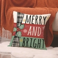 Christmas pillowcase with Merry and Bright print and festive red green plaid pattern - Merry and Bright Block Pattern (YMA62-6)