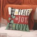 Linen Christmas pillow case with Joy Peace Love prints on ivory and red plaid background - Peace Joy Love Block Pattern (YMA62-7)