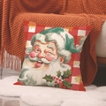 Christmas Santa Claus pillow cover with red and white gingham plaid pattern on linen fabric - 45x45cm(Case Only) / Yma62-8