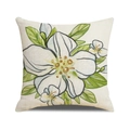 Linnen kussensloop met aquarelpatroon van witte bloemen en groene bladeren - Aquarel Witte Bloemenstijl (YMS77-1)