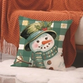 Christmas snowman pillow cover with green buffalo plaid and gold snowflake pattern - Snowman Pattern Green Plaid (YMA62-9)
