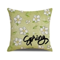 Linnen kussenhoes voor de lente met lichtgroene bloemenprint en Spring-belettering - Yms77-2 / 45*45 (Alleen hoes)