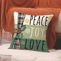 Christmas plaid pillow cover with Peace Joy Love lettering on cream white linen background - Peace Joy Love Green Block (YMA62-10)